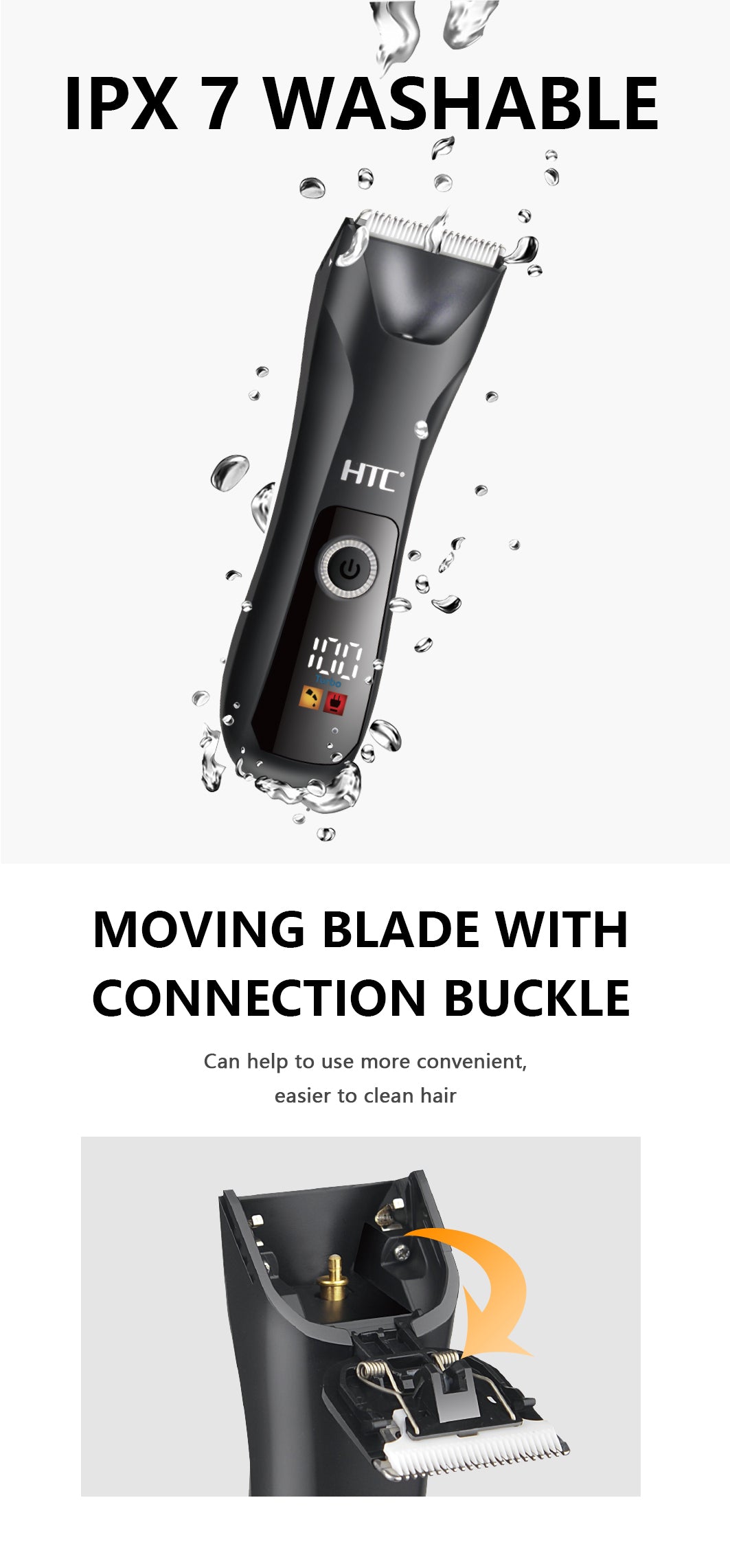 HTC AT-018 Fully Body Shaver Washable Type-C Rechargeable Ceramic Blade for body  and face
