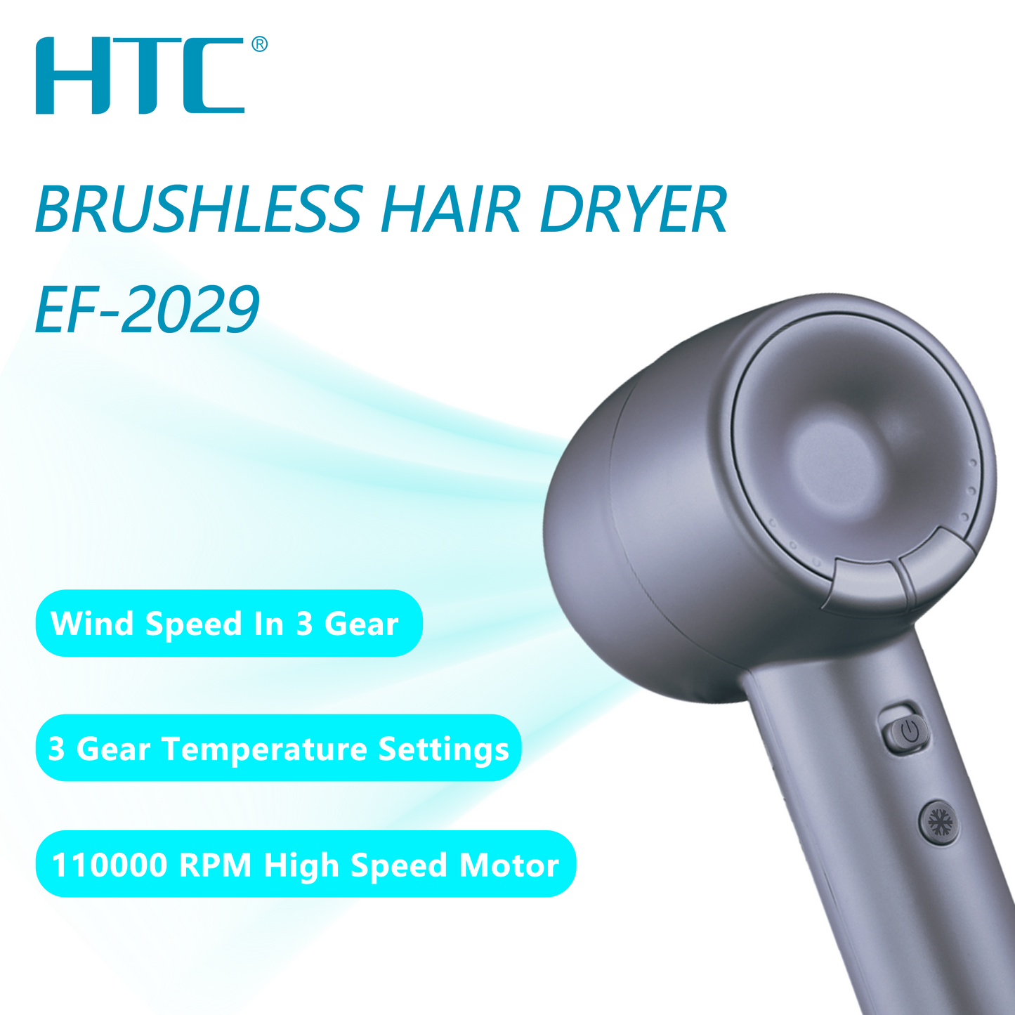 HTC Brushless Hair Dryer – Lightweight, High-Speed, Professional Blow Dryer