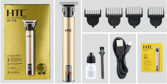 HTC Rechargeable Hair Clipper, Hair Trimmer with T-Precision Blade with LED display for Professional & Personal Use