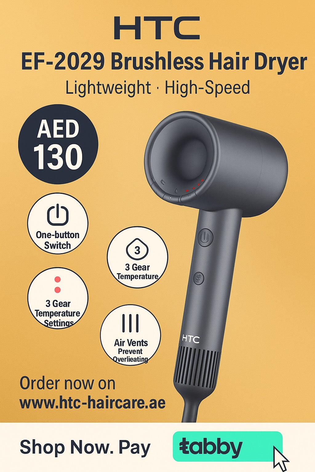 HTC Brushless Hair Dryer – Lightweight, High-Speed, Professional Blow Dryer