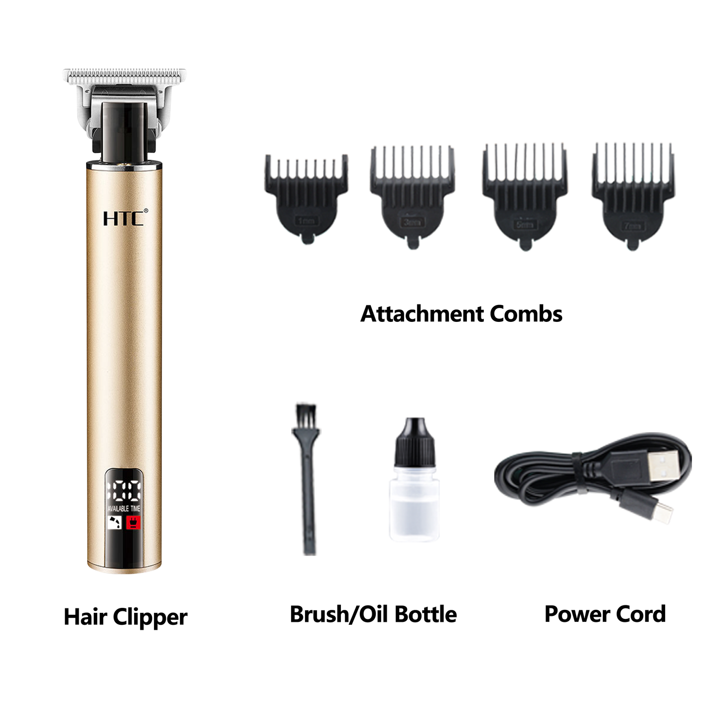 HTC Rechargeable Hair Clipper, Hair Trimmer with T-Precision Blade with LED display for Professional & Personal Use