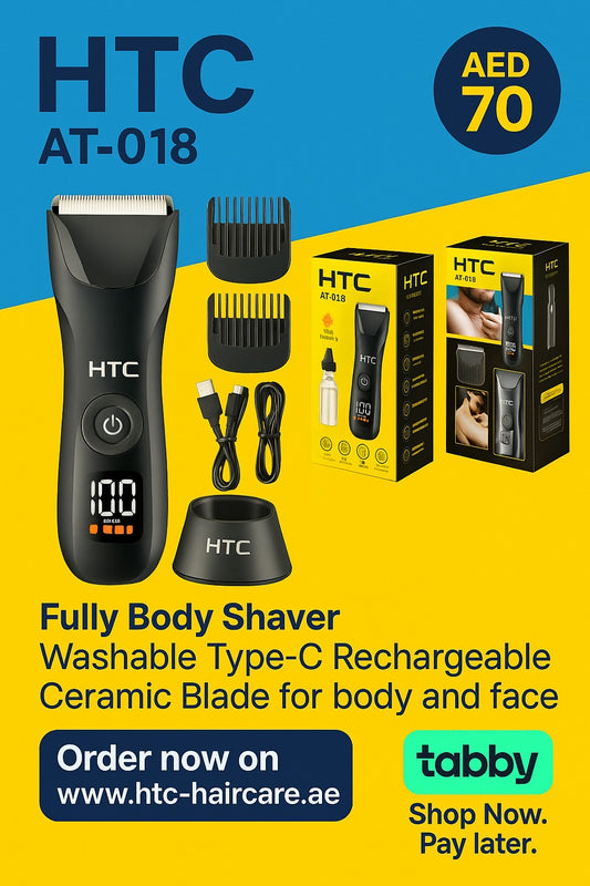 HTC AT-018 Fully Body Shaver Washable Type-C Rechargeable Ceramic Blade for body  and face