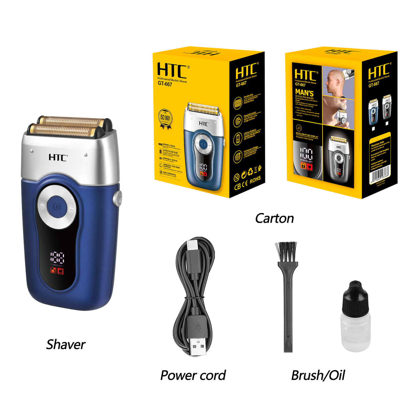 HTC GT-667 Men's Electric Shaver Razor High Carbon Steel Rechargeable Beard Trimmer Shaving Machine