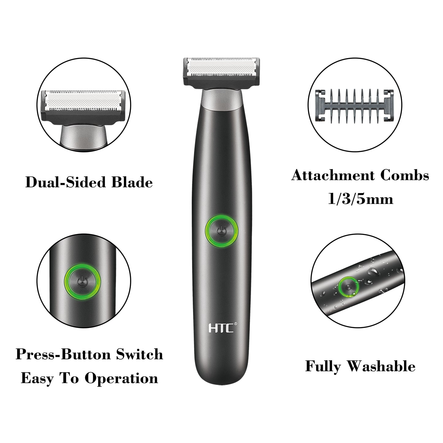HTC Pubic Hair Trimmer for Men Electric Groin & Body Hair Shaver for Sensitive & Private Parts, Ultimate Male Hygiene Razor