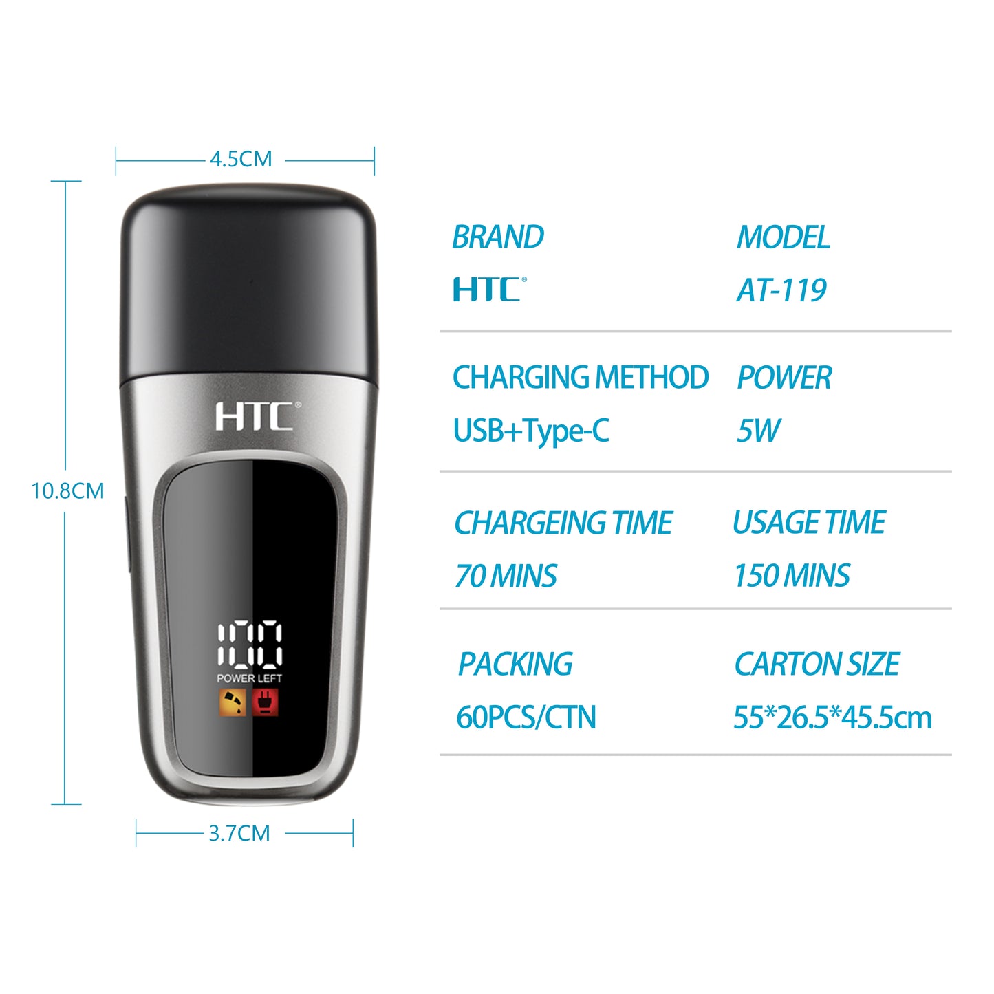 HTC Portable Trimmer, Hair Clipper with Special T Blade, Zero Cutting with protective cover, Suitable for frequent Travellers