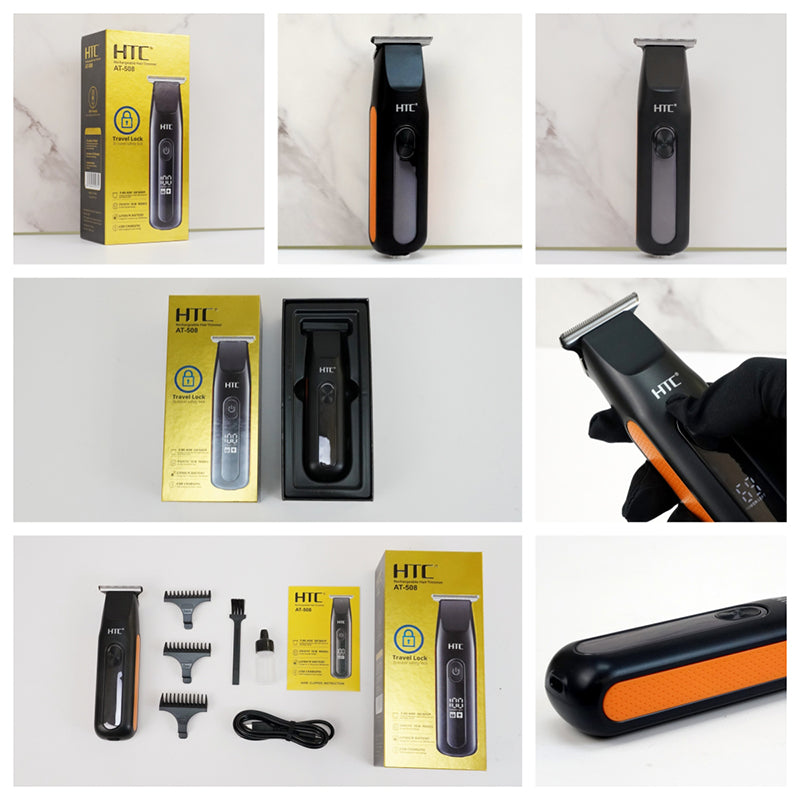 HTC AT-508 Rechargeable Hair Trimmer & Clipper Digital Display 3-Second Travel Lock Shaving Cutting for Home Use & Beard