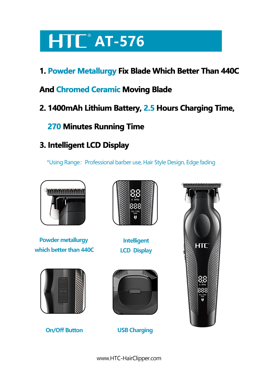 HTC AT-576 Cordless Hair Clipper with powerful motor and Zero Cutting blades
