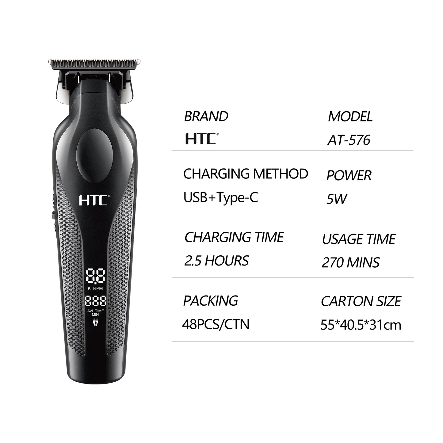 HTC AT-576 Cordless Hair Clipper with powerful motor and Zero Cutting blades