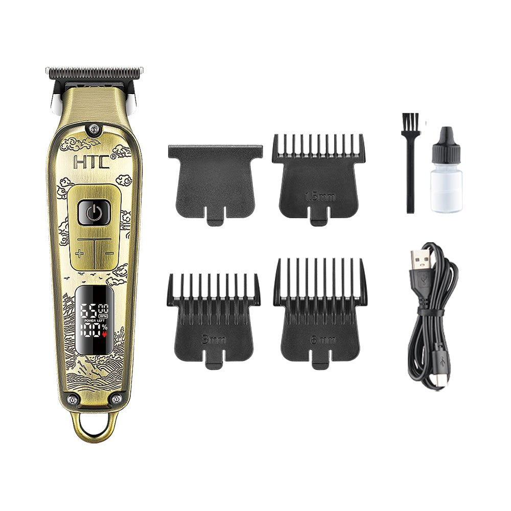 HTC AT-732 Fully Metal Aluminum Body Hair Clipper for Barber Use & Professional Use,  Hair Trimmer with Powder Metallurgy Blade with LED Display