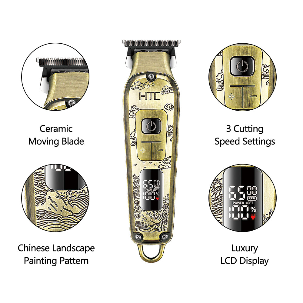 HTC AT-732 Fully Metal Aluminum Body Hair Clipper for Barber Use & Professional Use,  Hair Trimmer with Powder Metallurgy Blade with LED Display