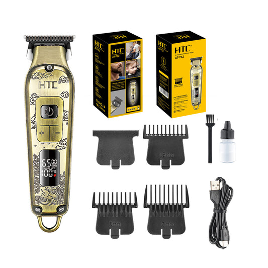 HTC AT-732 Fully Metal Aluminum Body Hair Clipper for Barber Use & Professional Use,  Hair Trimmer with Powder Metallurgy Blade with LED Display