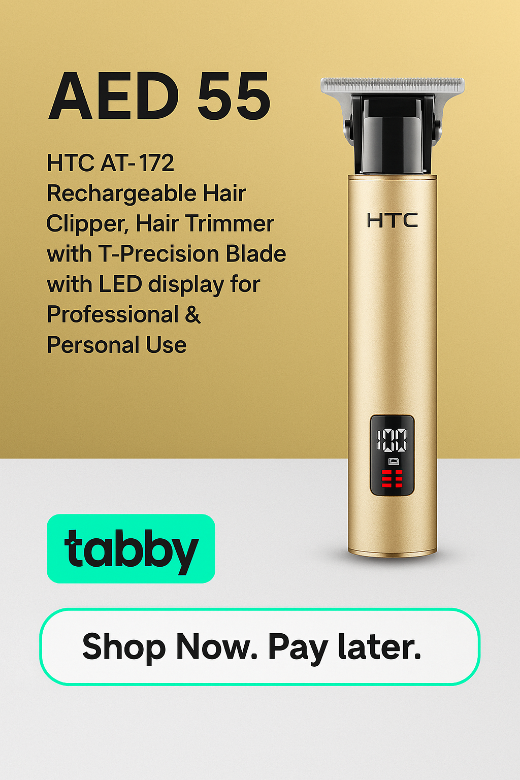 HTC Rechargeable Hair Clipper, Hair Trimmer with T-Precision Blade with LED display for Professional & Personal Use