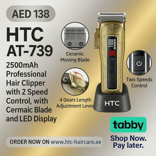 HTC AT-739 2500mAh Professional Hair Clipper with 2 Speed Control, with Cermaic Blade and LED Display