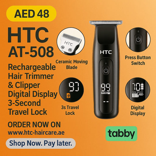 HTC AT-508 Rechargeable Hair Trimmer & Clipper Digital Display 3-Second Travel Lock Shaving Cutting for Home Use & Beard