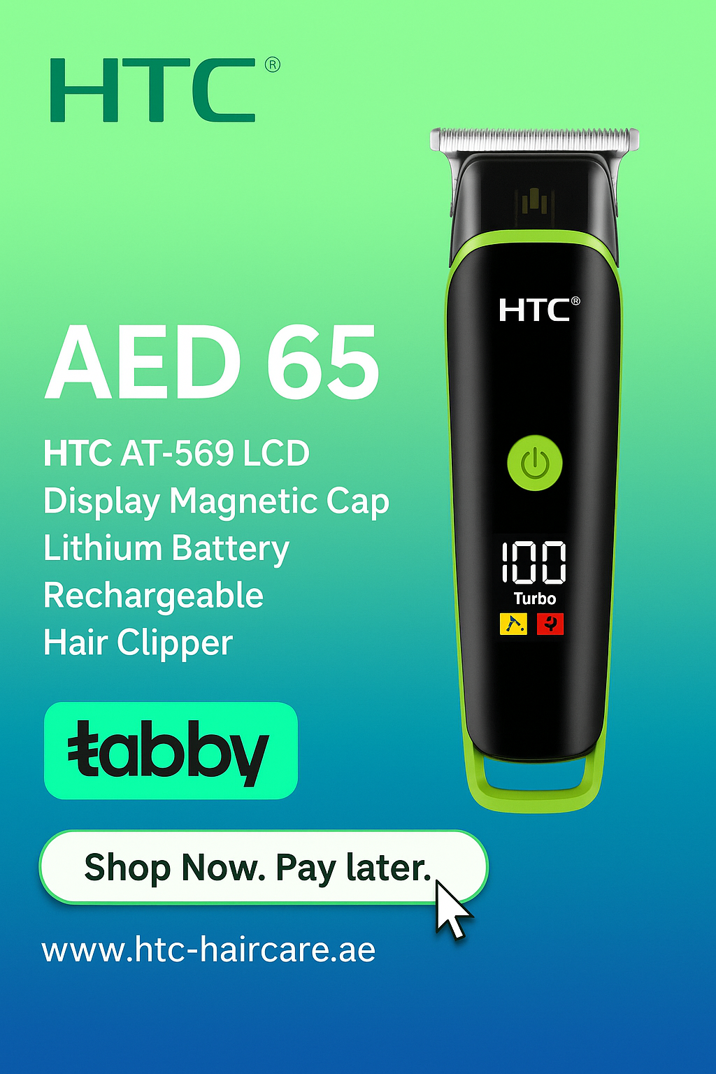 HTC AT-569 LCD Display Magnetic Cap Lithium Battery Rechargeable Hair Clipper