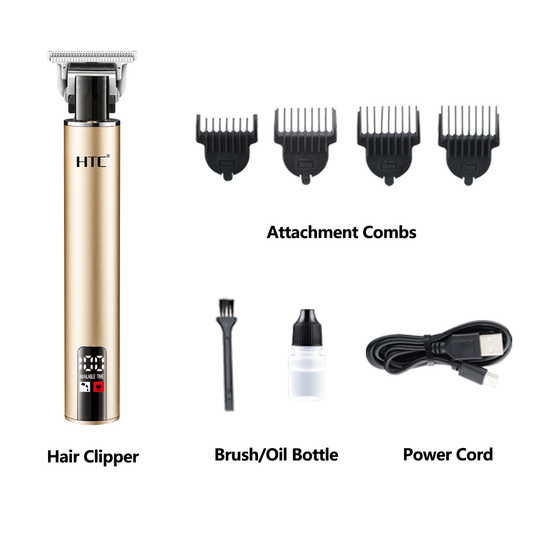 HTC Rechargeable Hair Clipper, Hair Trimmer with T-Precision Blade with LED display for Professional & Personal Use