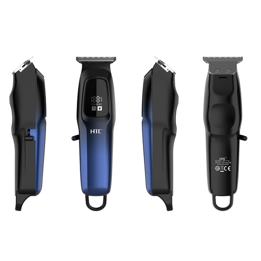 HTC Hair Clipper, Beard Trimmer with USB Rechargeable Cordless T-Shape Shaver with LED Display and 3 Combs, AT578