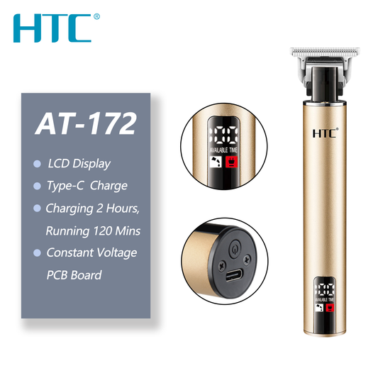 HTC Rechargeable Hair Clipper, Hair Trimmer with T-Precision Blade with LED display for Professional & Personal Use