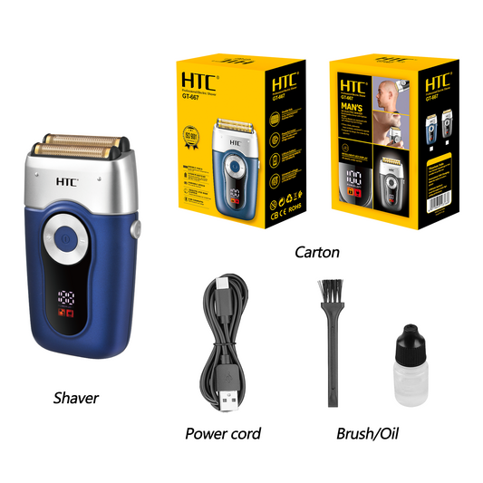 HTC GT-667 Men's Electric Shaver Razor High Carbon Steel Rechargeable Beard Trimmer Shaving Machine
